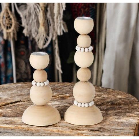 Kandelaar Beads 2-delig - Hout - 20 cm - Boho Stijl