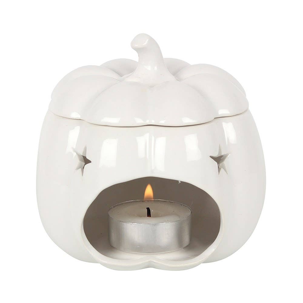 Witte herfst- en herfstpompoen Halloween-oliebrander