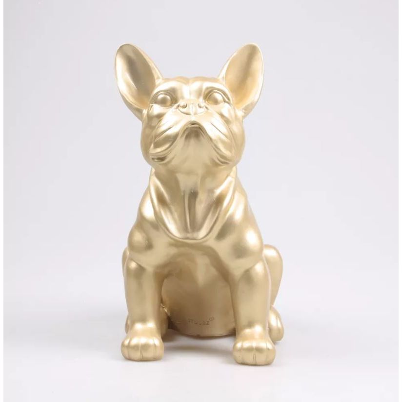 Gouden decoratieve Franse Bulldog – stijlvol en speels interieurbeeld, perfect voor woonkamer, kantoor of etalage.