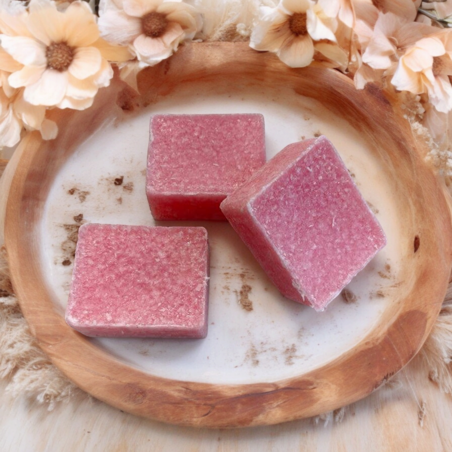 Roze Amberblokjes in bohemian schaal