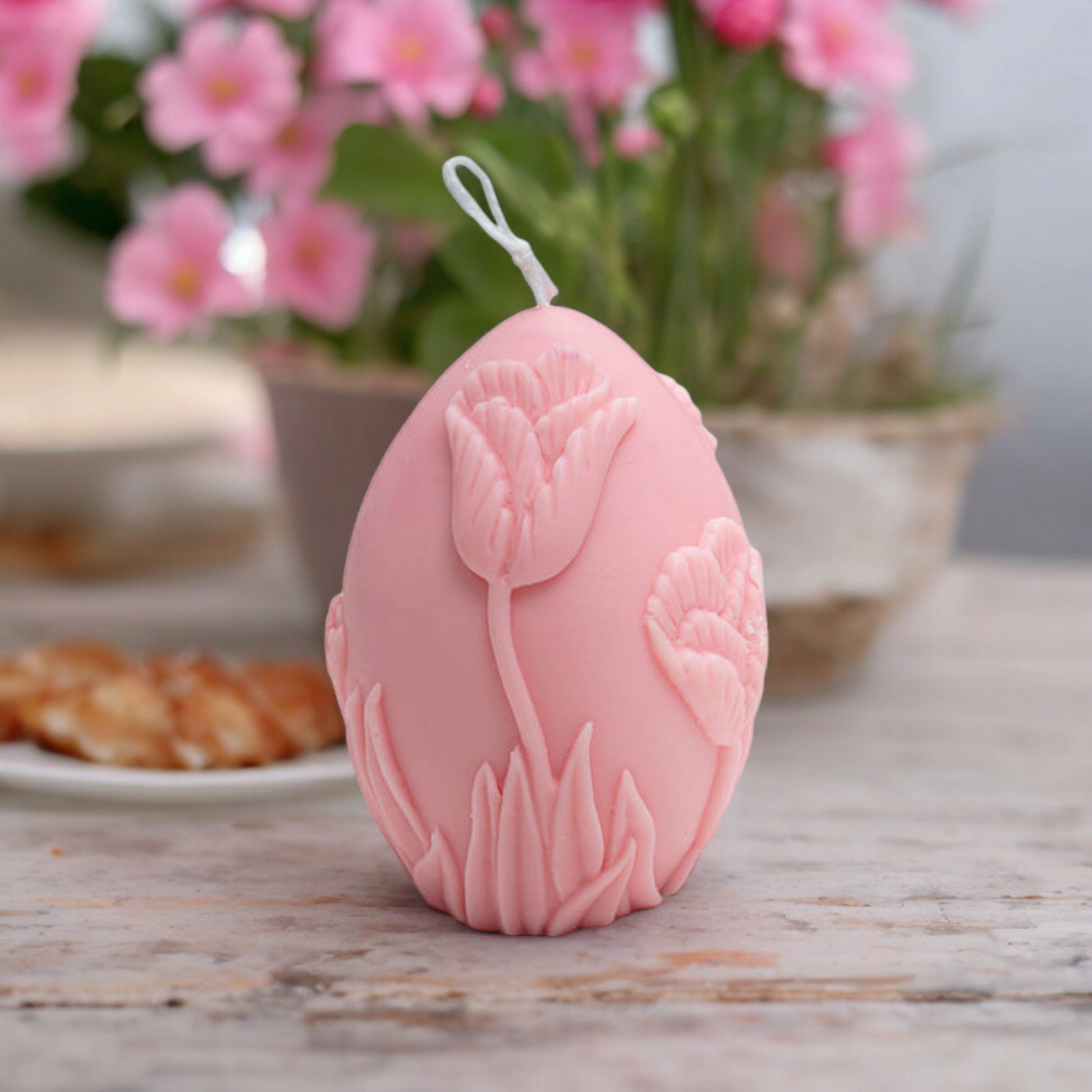 Kaars ei met tulpen roze