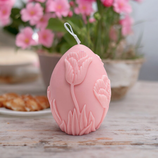 Kaars ei met tulpen roze