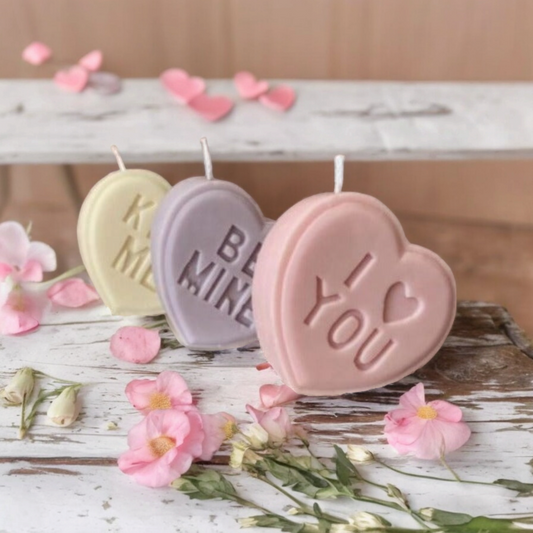 Snoep hartjes be mine kaarsen