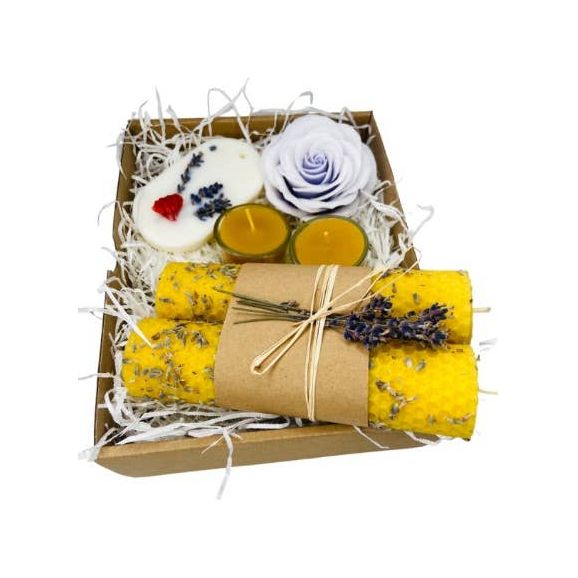 Lavendel cadeauset, natuurlijke bijenwaskaars, geurkaars