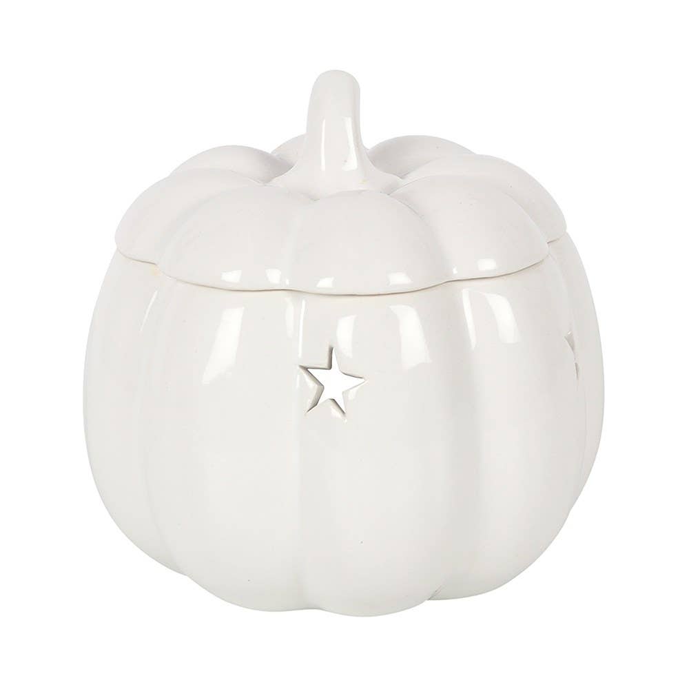 Witte herfst- en herfstpompoen Halloween-oliebrander