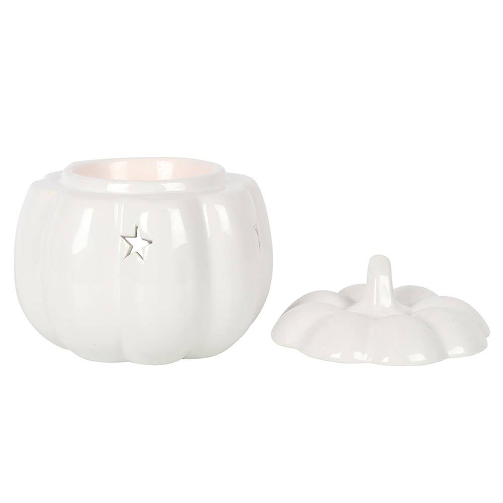 Witte herfst- en herfstpompoen Halloween-oliebrander