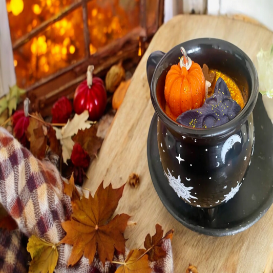 pumpkin and black cat candle