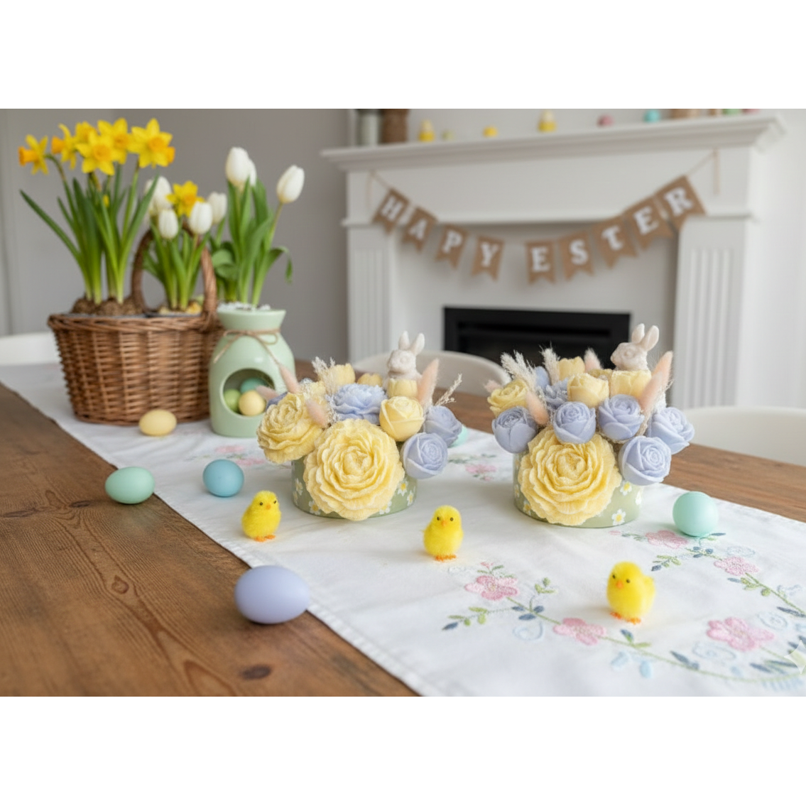 Handgemaakt Wax-Boeket "Lente Haasje" Paasdecoratie in Pastel