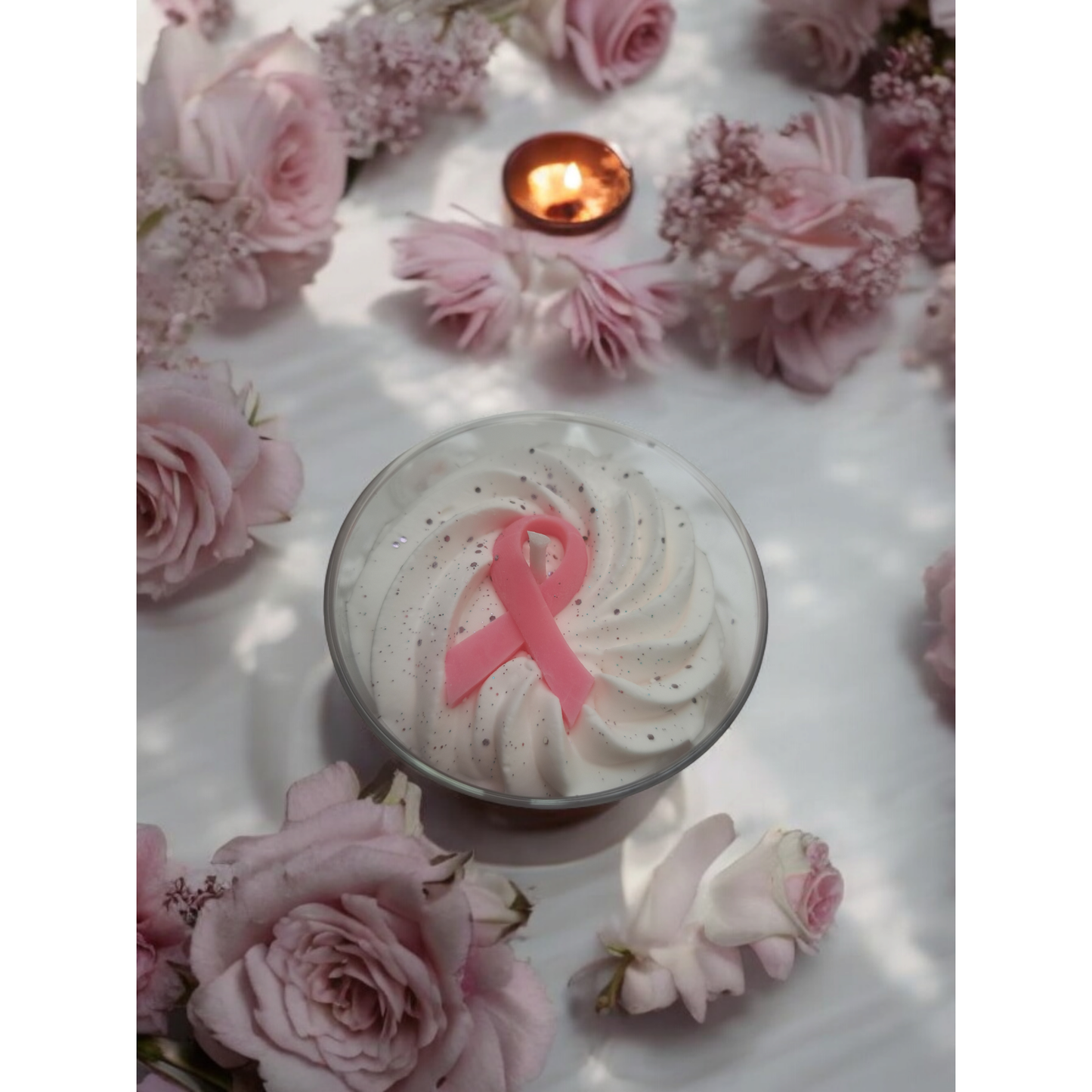 Handgemaakte Pink Ribbon Kaars October Rose