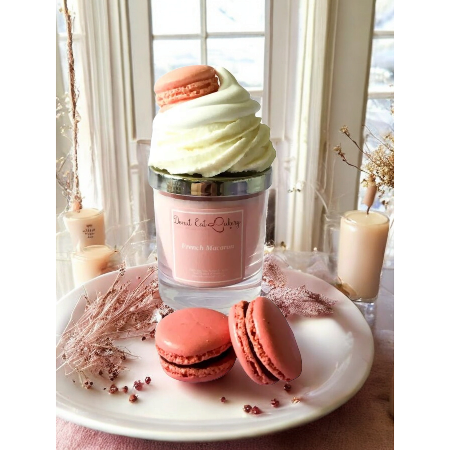 Franse macaron cupcake kaars