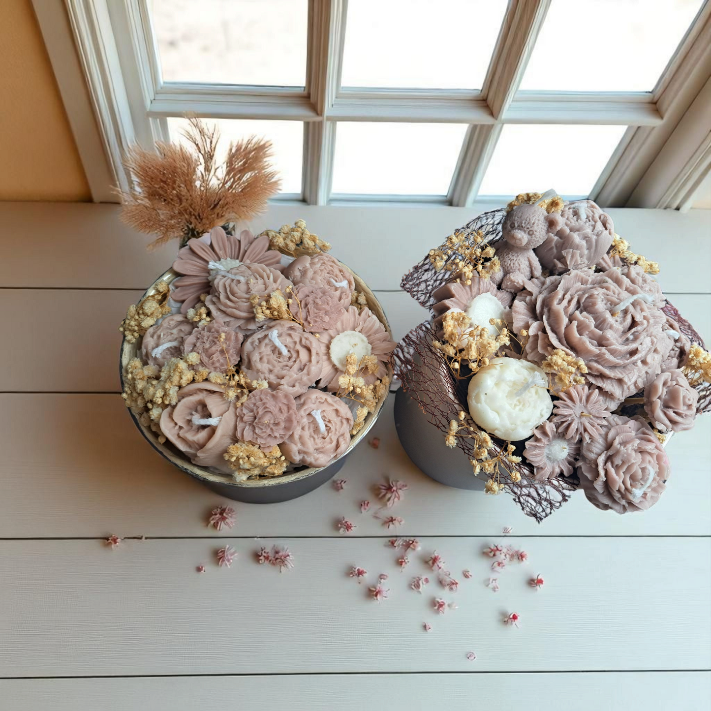 ๐ธ Wax Boeketjes met Kaarsjes & Waxmelts โ Beige/Bruin Tinten