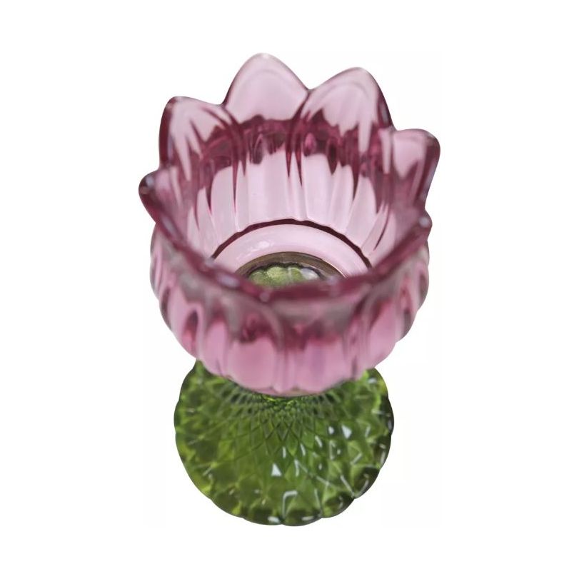 Theelichthouder Tulp glas roze 15cm
