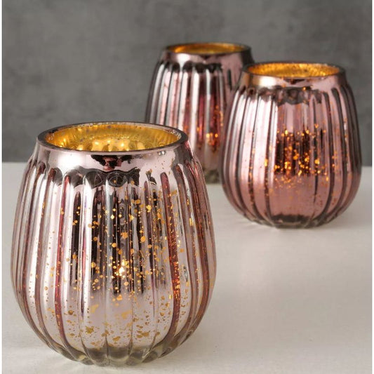 Theelichthouder Alisa roze metallic H9cm