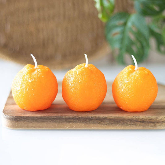 Set van 3 kaarsen in de vorm van een sinaasappel