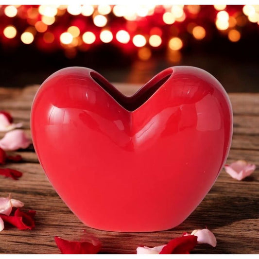 Rode hartvormige keramieken vaas van 15 cm – perfect Valentijnscadeau en romantische woondecoratie.