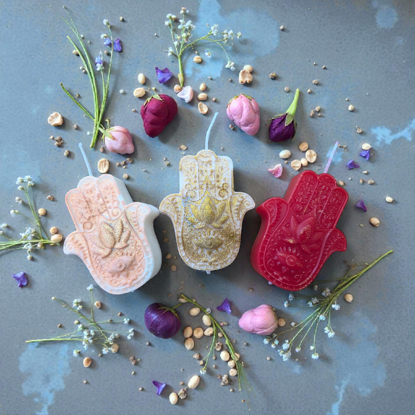 Hamsa Hand Kaars – Handgemaakte Kaars voor Geluk & Bescherming ✨