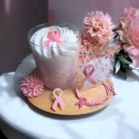 Handgemaakte Pink Ribbon Kaars October Rose