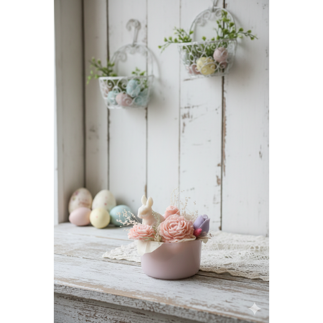 Handgemaakt Wax-Boeket "Lente Haasje" Paasdecoratie in Pastel