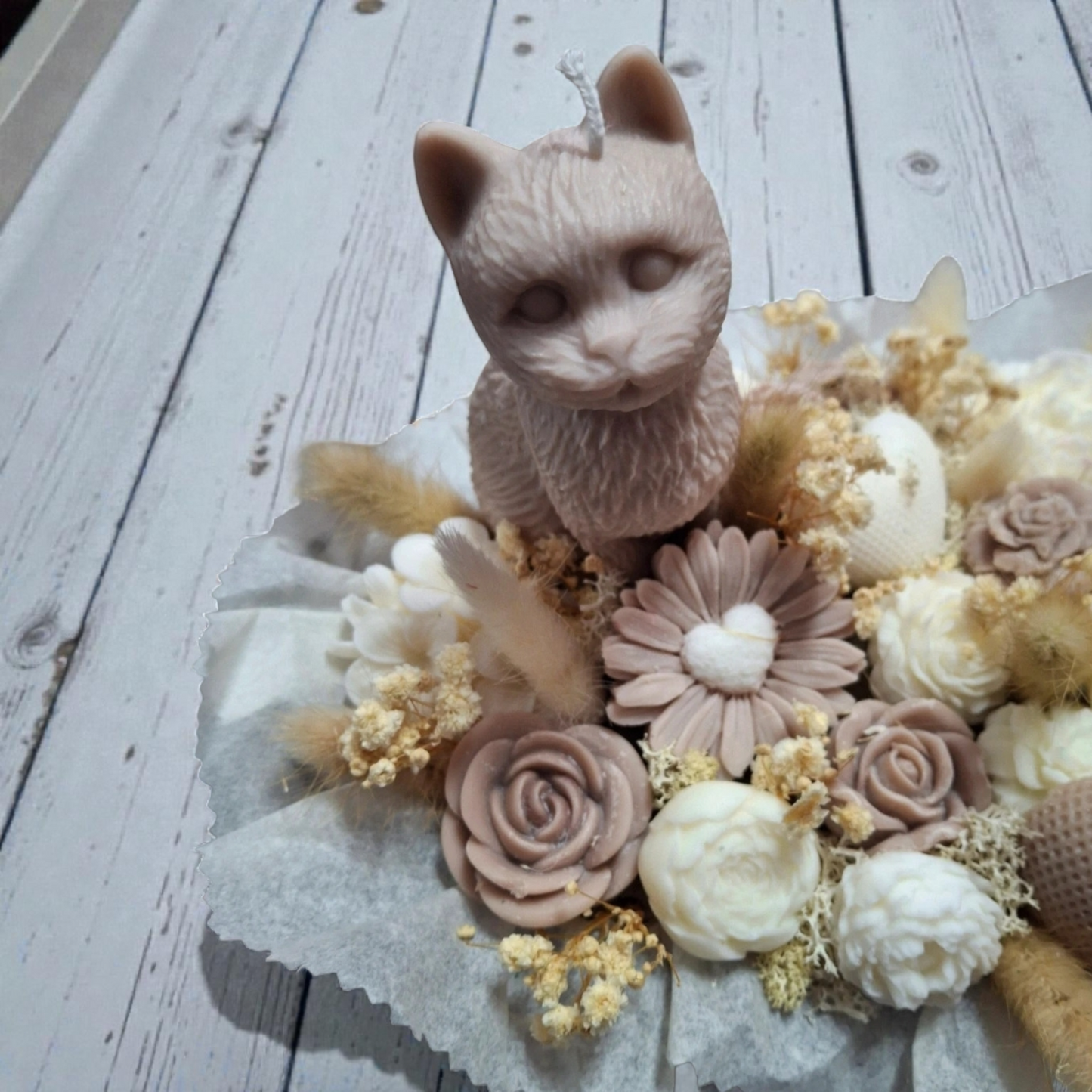 🐾 Luxe Geurwax Boeket met Kat: Zacht, Warm & Uniek 🐾