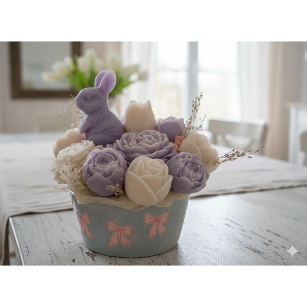 Handgemaakt Wax-Boeket "Lente Haasje" Paasdecoratie in Pastel