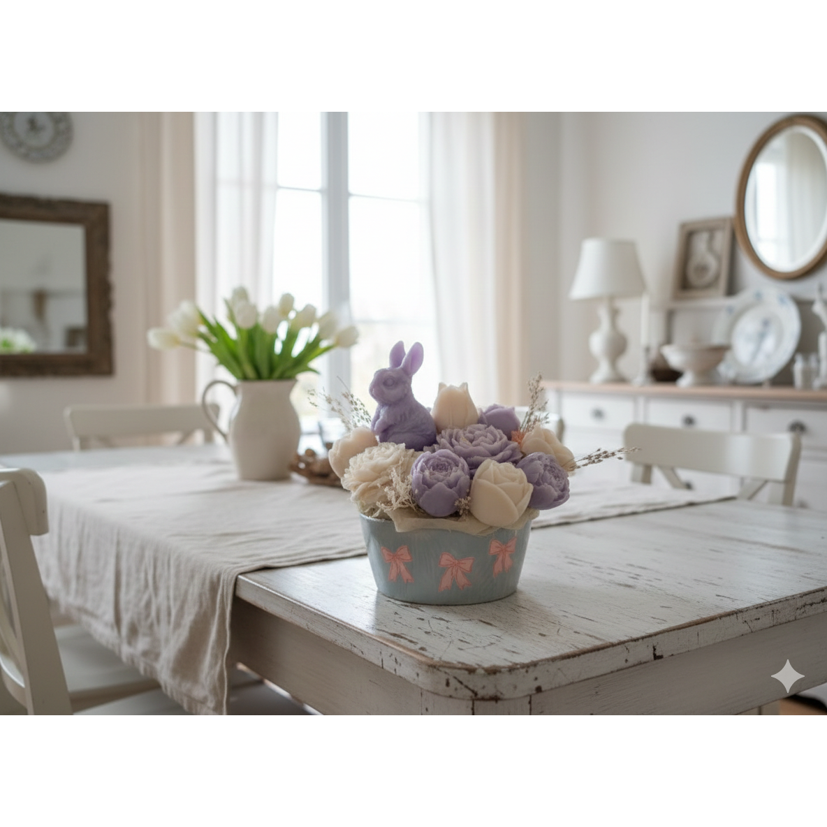 Handgemaakt Wax-Boeket "Lente Haasje" Paasdecoratie in Pastel