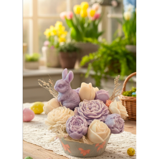 Handgemaakt Wax-Boeket "Lente Haasje" Paasdecoratie in Pastel