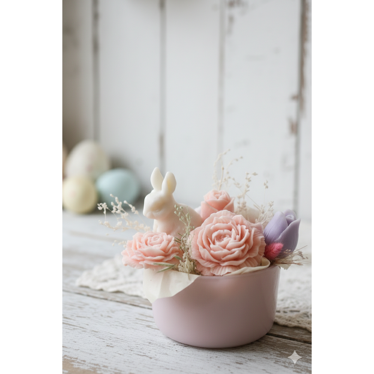 Handgemaakt Wax-Boeket "Lente Haasje" Paasdecoratie in Pastel