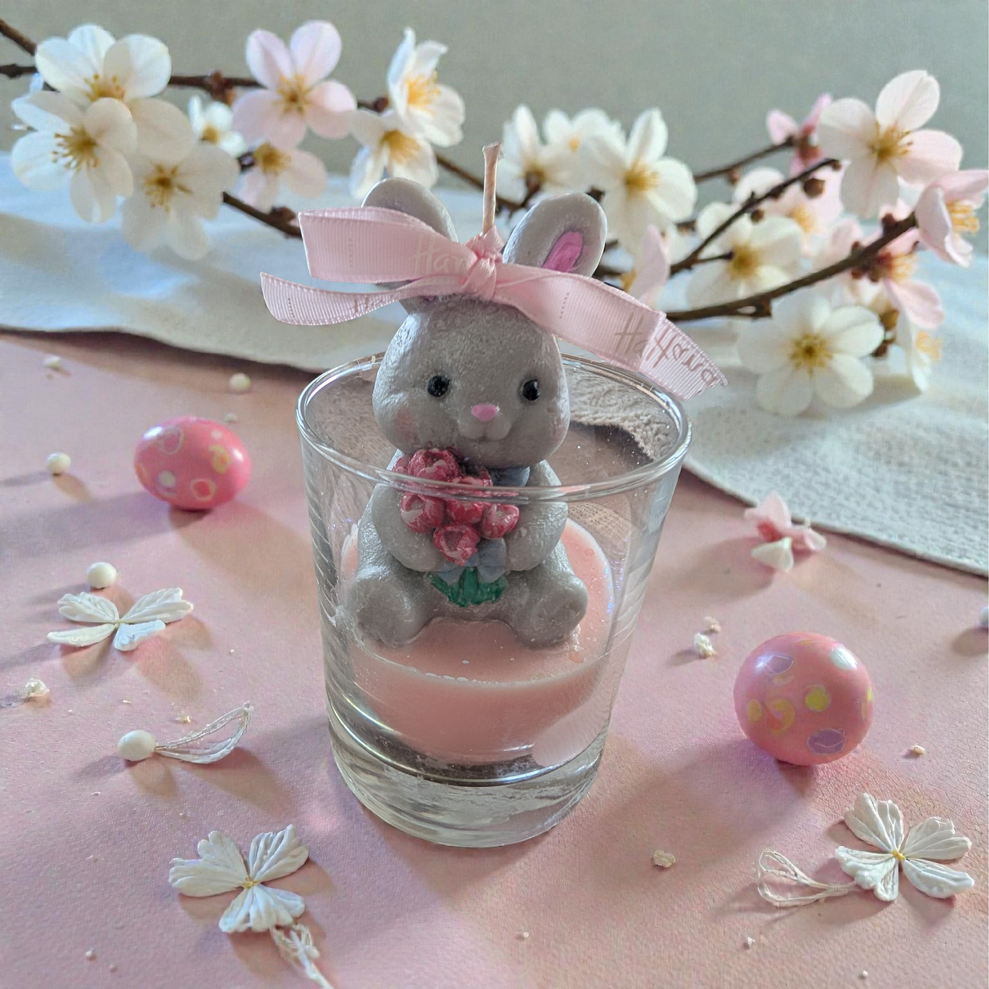 Luxe Geurkaars in Glas - Schattig Konijntje - Mandarijn Cake - Pasen & Valentijn