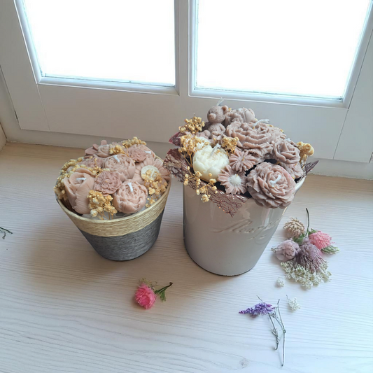 🌸 Wax Boeketjes met Kaarsjes & Waxmelts – Beige/Bruin Tinten